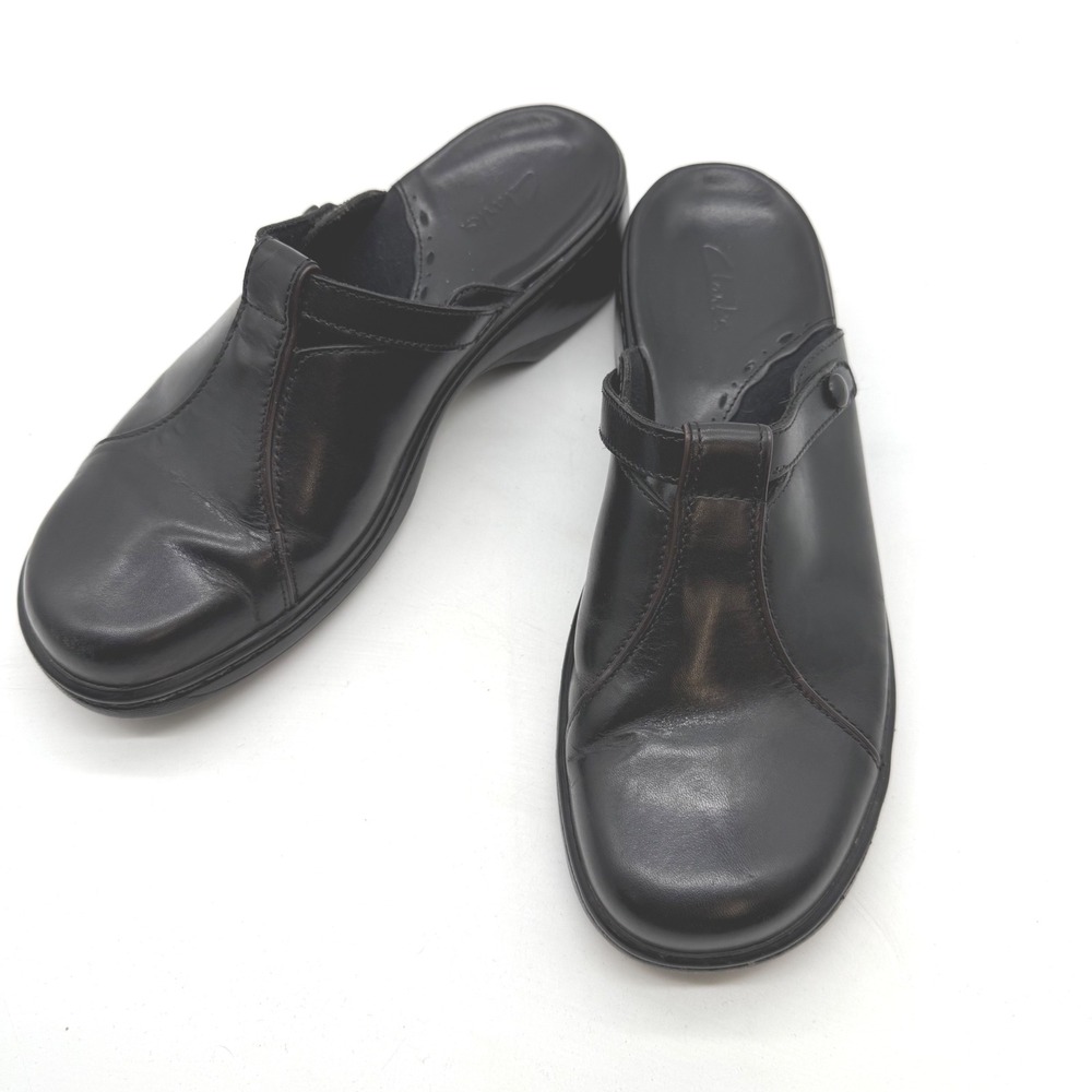 Clarks Black Leather Clog Slip On Shoes Women Size 7 M. Y2K 2006